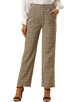 Allegra K Women's Plaid Elastic Waist Casual Work Office Long Trousers -Allegra K GUEST ea7327f2 bb84 4007 94a9 7df48d7ab4ea