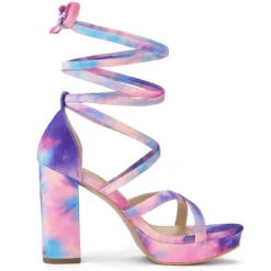 Allegra K Women's Tie Dye Platform Chunky Heel Lace Up Sandals -Allegra K GUEST ea9d695d d387 4060 8a88 26807bf7996a