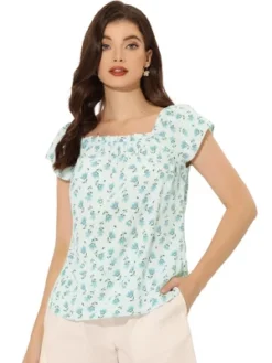 Allegra K Women's Square Neck Casual Cap Sleeve Floral Print Peasant Tops -Allegra K GUEST eb050e09 a604 4032 ab24 979c1b335734