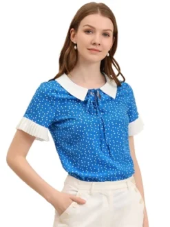 Allegra K Women's Contrast Doll Collar Polka Dots Short Sleeves Blouse -Allegra K GUEST eb12d858 c313 4c20 945c b7a039d3d333