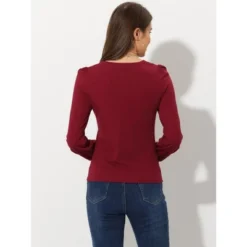 Allegra K Women's Puff Sleeves Vintage Basic V Neck Dressy Casual Blouse -Allegra K GUEST eb498ca3 35a2 49e7 870a 807cbcb974ed