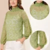 Allegra K Women's See Through Mock Neck Long Sleeve Floral Lace Blouse