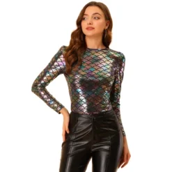 Allegra K Women's Long Sleeve Sparkly Party Glitter Shiny Metallic Tops -Allegra K GUEST ebab14d0 f363 419e 8a1f dd366ef1cdfe