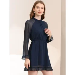 Allegra K Women's Heart Bell Sleeve Elastic Waist Ruffled Chiffon Mini Dress -Allegra K GUEST ebd5278c e192 4f40 be79 0d41ee61ea11