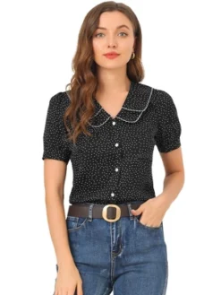 Allegra K Women's Vintage Polka Dots Peter Pan Collar Puff Short Sleeve Shirt -Allegra K GUEST ebd97b2c 49e2 4c43 8606 02be569efa27