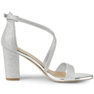 Allegra K Women's Glitter Crisscross Strap Block Heels Sandals 6 Allegra K Women's Glitter Crisscross Strap Block Heels Sandals - Image 6
