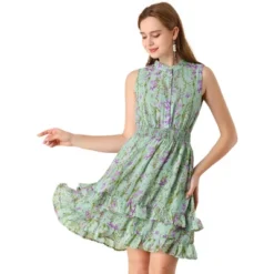 Allegra K Women's Floral A-line Smocked Waist Tiered Ruffled Chiffon Mini Dress -Allegra K GUEST ecad8ee4 4602 4401 90f6 ad1cd019b7e0