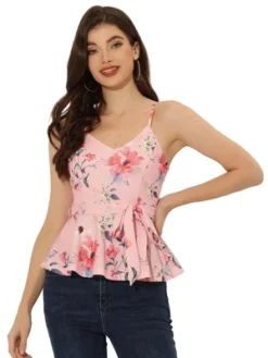 Allegra K Women's Floral Print Sleeveless V Neck Tie Waist Cami Top -Allegra K GUEST eccd3a28 28da 4bb2 9e14 4a8045bfd10b