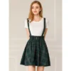 Allegra K Women's Plaid Pleated Mini Tartan Overall Skater Suspender Skirt