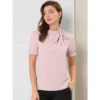 Allegra K Women's Bow Tie Neck Elegant Office Short Sleeve Blouse