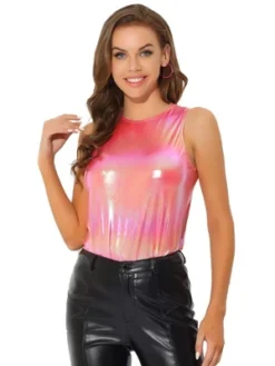Allegra K Women's Party Shiny Sleeveless Club Metallic Tank Top -Allegra K GUEST edc1c2dc 8fcf 4b91 85ad 4cb422c9e101