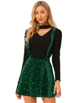 Allegra K Women's Velvet Star Printed Adjustable Strap High Waist Suspender Skirt -Allegra K GUEST ee4a13be 7ad0 444e 9916 41c7486583ce