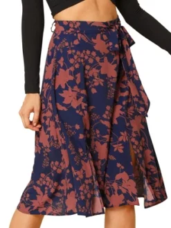 Allegra K Women's High Elastic Waist Belted Slit A-Line Midi Floral Print Skirt -Allegra K GUEST ee6836ab bb69 45da a135 c9bf52b335ca