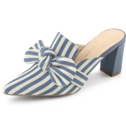 Allegra K Women's Stripe Bow Pointed Toe Block Heel Mules -Allegra K GUEST eeaae040 c3cd 4efa 95d8 5f21e6235820