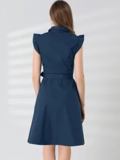 Allegra K Women's Cotton Shirtdress Work Office Ruffled Sleeveless Dress With Belt -Allegra K GUEST eeb0b6c7 39ac 4f48 8546 63792d4c13d8