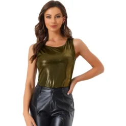 Allegra K Women's U Neck Stretchy Slim Fit Shiny Sparkly Metallic Tank Top -Allegra K GUEST eeb5f7c4 f722 4541 8e41 a0985a676ffb