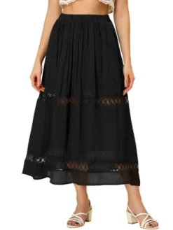 Allegra K Women's Lace Insert Vintage Swing A-Line Maxi Skirt With Elastic Waist -Allegra K GUEST eee04476 16b5 48de 9d65 c82e8b068cef