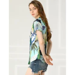 Allegra K Women's Hawaiian Floral Leaves Printed Short Sleeve Button Down Vintage Beach Shirt -Allegra K GUEST eee7baca 1dd5 4875 8174 7e18534ae90d