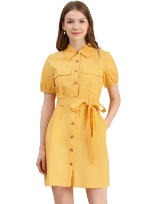 Allegra K Women's Safari Dress Collared Button Down Cotton Belted Shirtdress 9 Allegra K Women's Safari Dress Collared Button Down Cotton Belted Shirtdress - Image 9