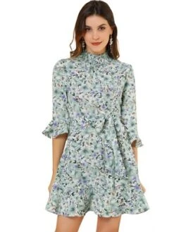 Allegra K Women's Floral 3/4 Bell Sleeve Smocked Belted Flare Ruffle Dress -Allegra K GUEST efbcd9c9 17a4 4713 a0ba c54453962ea8