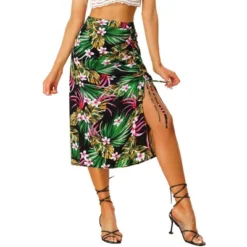 Allegra K Women's Summer Beach Ruched Front Tropical Skirt With Slit -Allegra K GUEST efc1e73c 025b 4d70 82eb 094e8554a1f5