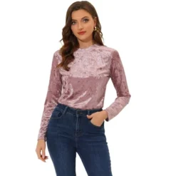 Allegra K Women's Casual Vintage Velvet Crew Neck Long Sleeve T-shirts -Allegra K GUEST f0176523 e54e 4d30 996c a971c06a1f71