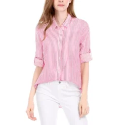 Allegra K Women's Striped Button Down Roll-up Long Sleeves Point Collar Shirt -Allegra K GUEST f02906f4 196a 4e23 9cc9 d1f03f816930