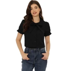 Allegra K Women's Vintage Bow Tie Peter Pan Collar Office Button Up Shirt -Allegra K GUEST f041ead5 a6e7 4e5e b8ed d4375c7e28f9