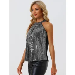 Allegra K Women's Party Club Sparkle Sequin Sleeveless Halter Tops -Allegra K GUEST f08d94f8 25e7 4dbe b3c9 0e0ee77ba148
