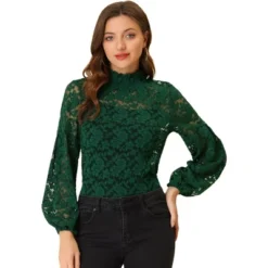 Allegra K Women's See Through Mock Neck Long Sleeve Floral Lace Blouse -Allegra K GUEST f091443a 01b2 4f5b 95d3 d1e44f38251f