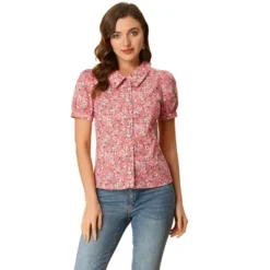 Allegra K Women's Puff Sleeves Point Collar Button Down Floral Shirts -Allegra K GUEST f17b9e4b d4ce 443f b729 b58da7b9ef54