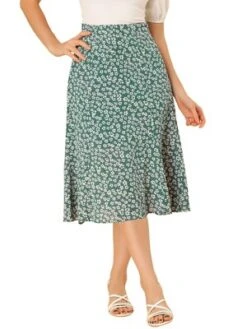 Allegra K Women's Print Peasant Elastic Waist A-Line Midi Skirts -Allegra K GUEST f181a285 bdfe 4ae7 b49a 942b39655f26