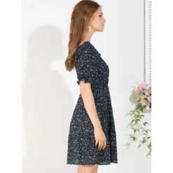 Allegra K Women's Square Neck Elastic Waist Frill Trim Flowy Floral Puff Sleeve Dress -Allegra K GUEST f1db6cab 8b64 46a3 a85c b14d51239a9a