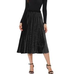 Allegra K Women's High Elastic Waist Velvet Pleated Swing Midi Skirt -Allegra K GUEST f2011d6c a884 483f 8671 dd14f302d76d