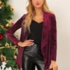 Allegra K Women's Shawl Collar Pocket Open Front Velvet Cardigan