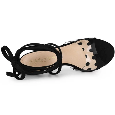 Allegra K Women's Polka Dots Clear Heel Lace Up Stiletto Heels Sandals 4 Allegra K Women's Polka Dots Clear Heel Lace Up Stiletto Heels Sandals - Image 4
