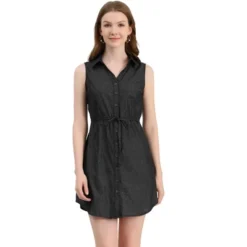 Allegra K Women's Collar Button Down Tie Waist Above Knee Chambray Shirt Dress -Allegra K GUEST f2c60172 2c4a 4c6b 9f1f ed5c446fc39f