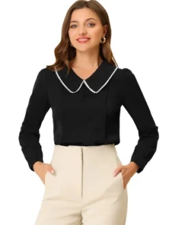 Allegra K Women's Peter Pan Collar Shirt Crochet Trim Long Sleeve Chiffon Work Office Blouse -Allegra K GUEST f2cdb1e6 2371 4c50 86a6 32da0e303ad2