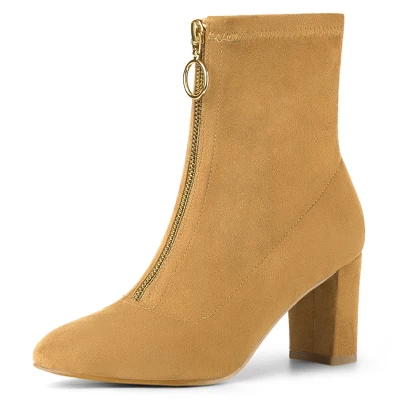 Allegra K Women's Front Zipper Chunky High Heel Ankle Boots 6 Allegra K Women's Front Zipper Chunky High Heel Ankle Boots - Image 6