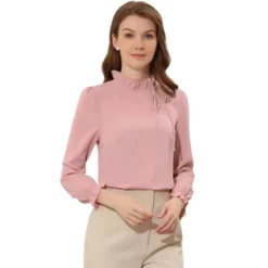 Allegra K Women's Elegant Long Sleeve Ruffle Tie Neck Business Work Top -Allegra K GUEST f2fe6588 e2c8 43cd 812b e685660a922b