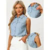 Allegra K Women's Summer Casual Collared Tank Top Button Down Sleeveless Work Shirt