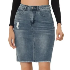 Allegra K Women's Basic Distressed High Waist Ripped Hem Washed Jeans Skirt -Allegra K GUEST f335cae0 9dcf 4fb4 bded ea09647b4e35