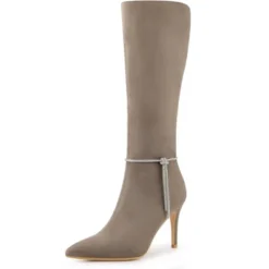 Allegra K Women's Rhinestone Crystal Chain Pointed Toe Stiletto Heels Knee High Boots -Allegra K GUEST f351d659 a821 4d93 bf65 902990b6f1ab