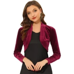 Allegra K Women's Long Sleeve Cocktail Party Open Front Cropped Velvet Bolero Shrugs -Allegra K GUEST f35a39b3 cd15 4d57 bffc d8169d822c1b