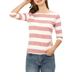 Allegra K Women's Elbow Sleeves Casual Basic Boat Neck Slim Fit T-Shirts -Allegra K GUEST f3683356 cff4 4db2 81ab 83bb4eb271e4