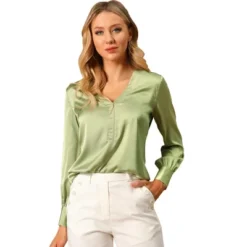 Allegra K Women's Elegant Satin Long Sleeve Office Work Blouses Tops -Allegra K GUEST f3e8078c e114 437f ad8b 1518a2144275