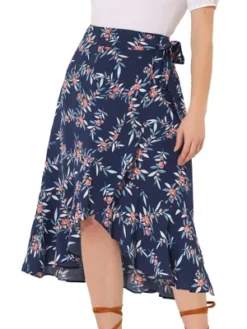 Allegra K Women's Floral Asymmetrical Ruffle Tie Waist Midi Wrap Skirts -Allegra K GUEST f3f28678 8c6a 4e23 aba2 b3c01cdde932