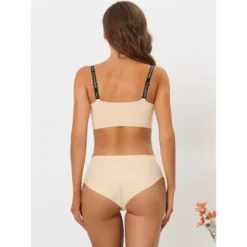 Allegra K Women's Wireless Pullover U Neck No Show Smooth Stretch Bra And Panty Set