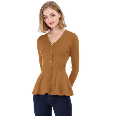 Allegra K Women's V Neck Long Sleeve Ribbed Pullover Knitted Peplum Top 14 Allegra K Women's V Neck Long Sleeve Ribbed Pullover Knitted Peplum Top - Image 14