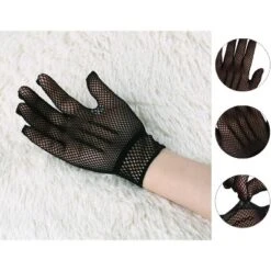 Allegra K Women's Elastic Wrist Fish Net Style Fingerless Gloves